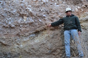Exposed Trench Wall, Mineralized Contact between Sedimentary Rock and Rhyolite, Round Top, North Side